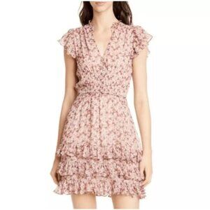 Rebecca Taylor Lucia Silk Pink Floral Dress size 4 Romantic Cottagecore Ruffles